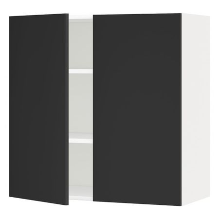 Навесной шкаф с полками/2дверцы, белый/Юдевалла антрацит 80x80 см IKEA METOD МЕТОД 092.403.88
