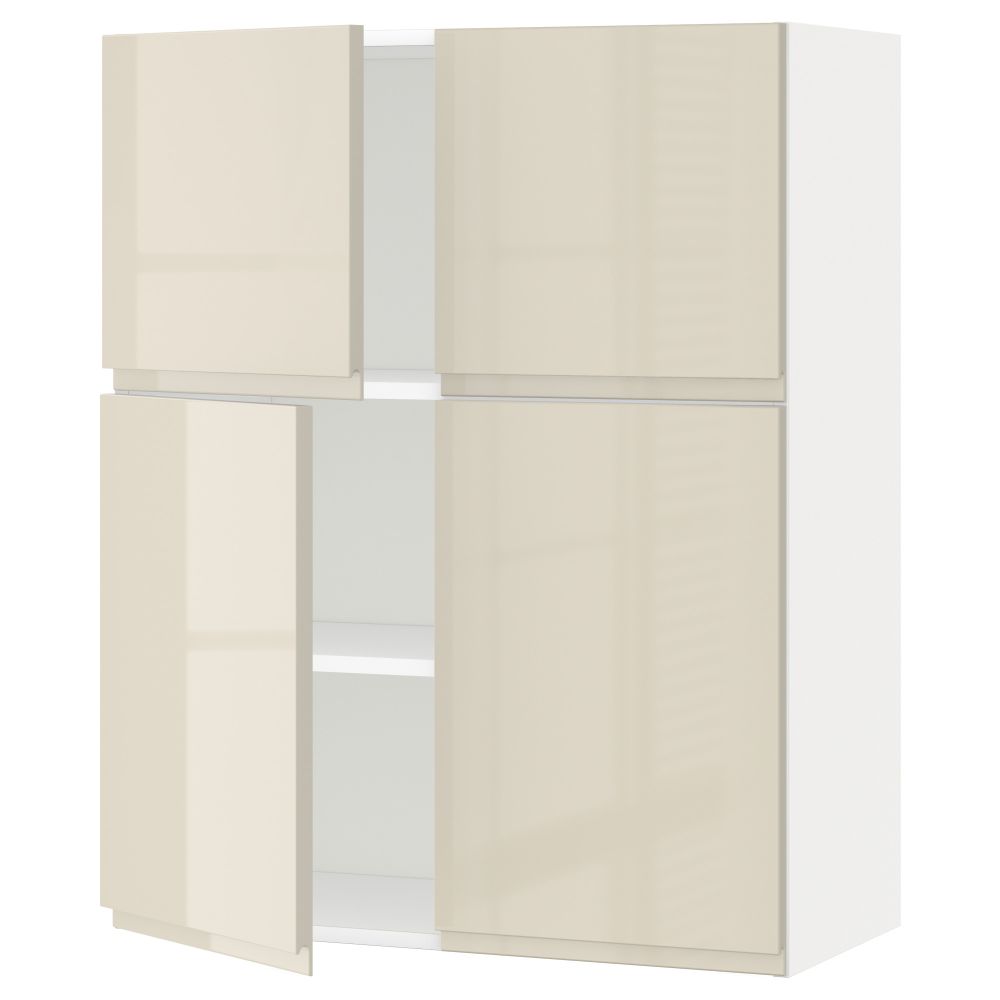 Навесной шкаф с полками, 4 дверцы МЕТОД, белый, Воксторп глянцевый светло-бежевый (80x100 см) - схема-чертеж с размерами