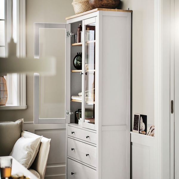 HEMNES Шкаф-витрина с 3 ящиками - белая морилка/светло-коричневый 90x197 см - схема-чертеж с размерами