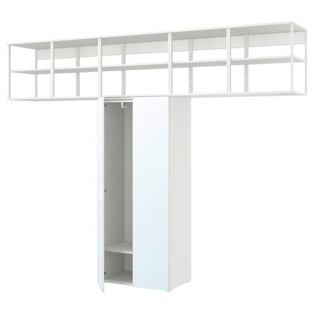 PLATSA Гардероб 2-дверный - белый/СТРАУМЕН зеркальное стекло 320x42x241 см