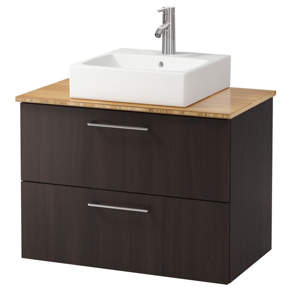 Шк п-раковину/столешн45x45/раковина ГОДМОРГОН/АЛДЕРН / ТОРНВИКЕН, черно-коричневый, бамбук (82x49x72 см) - схема-чертеж с размерами