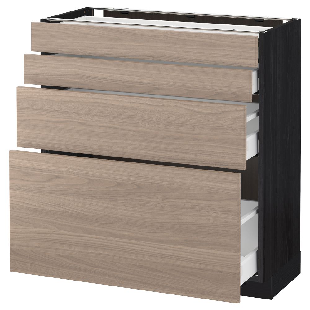 Напольный шкаф 4 фронтальных панели, 4 ящика МЕТОД / МАКСИМЕРА, черный, Брокхульт светло-серый - схема-чертеж с размерами