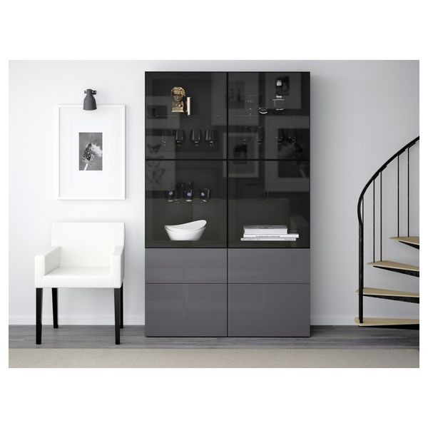 Комбинация для хранения со стеклянными дверцами БЕСТО, черно-коричневый, Сельсвикен глянцевый/серый прозрачное стекло - схема-чертеж с размерами