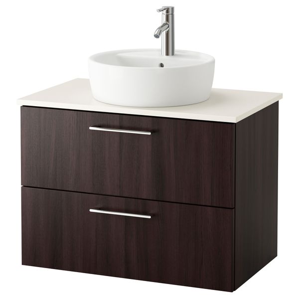 Шкаф п-раковину/столешн45/раковина ГОДМОРГОН/АЛДЕРН / ТОРНВИКЕН, черно-коричневый, белый - схема-чертеж с размерами