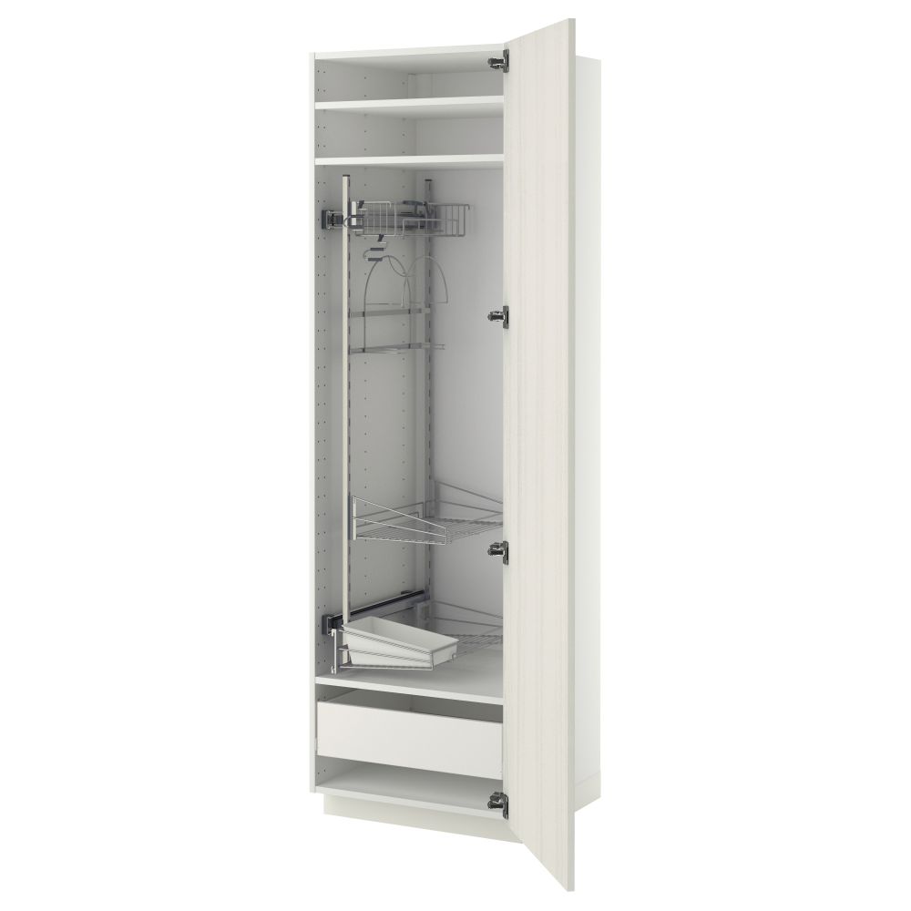 Высокий шкаф с отделением для аксессуаров, для уборки МЕТОД / ФОРВАРА, белый, Росдаль белый - схема-чертеж с размерами