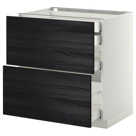 Напольный шкаф 2 фронтальные панели, 2 нижних, 1 средний, 1 высокий ящ, белый, Тингсрид черный 80x60 см IKEA МЕТОД / МАКСИМЕРА