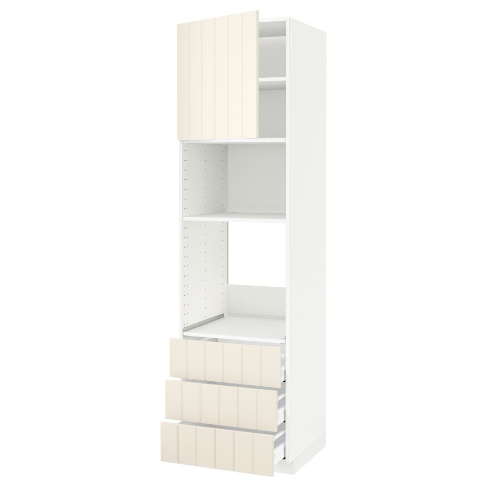 Высокий шкаф для духовки/СВЧ дверца, 3 ящика МЕТОД / МАКСИМЕРА, белый, Хитарп белый с оттенком - схема-чертеж с размерами