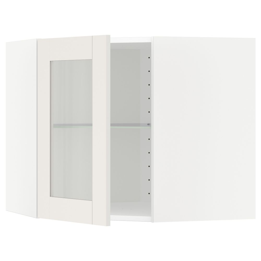 Угловой навесной шкаф с полками, стекляными дверцами МЕТОД, белый, Сэведаль белый - схема-чертеж с размерами