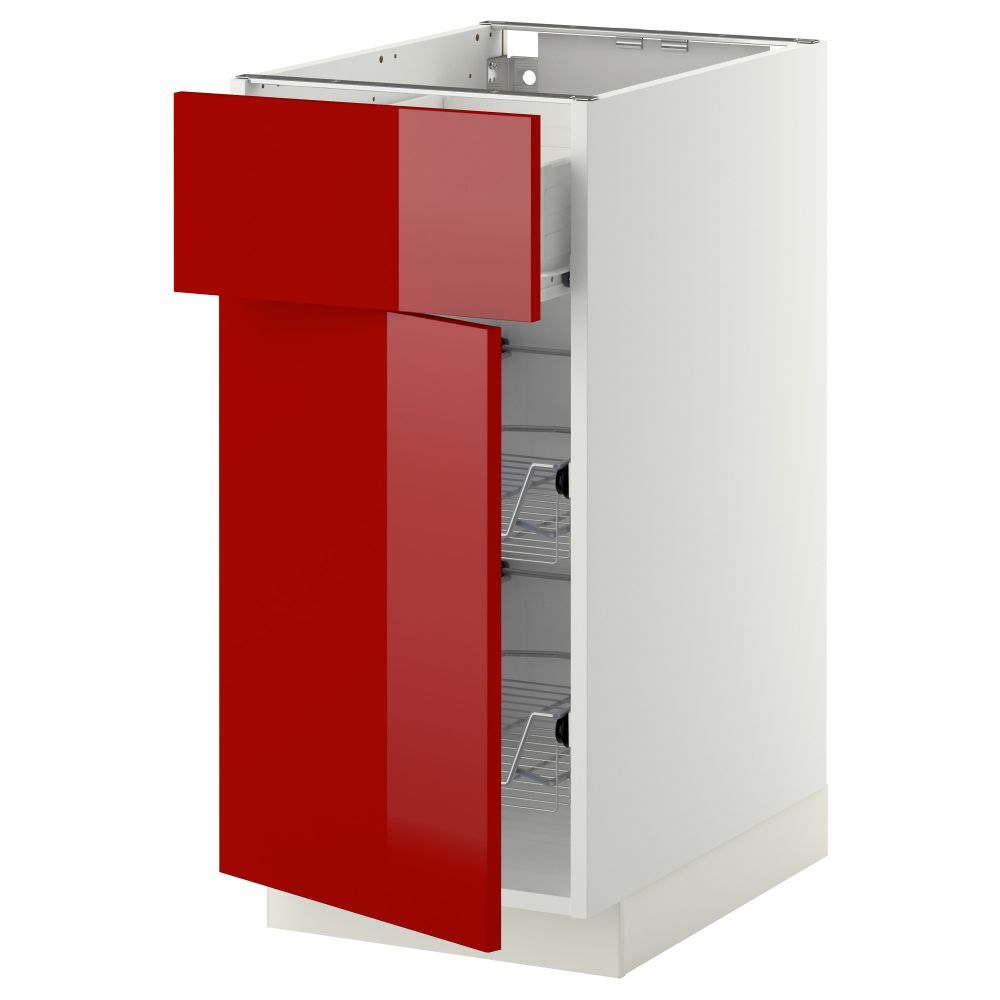 Напольный шкаф с проволочной корзиной, ящиком, дверью МЕТОД / ФОРВАРА, белый, Рингульт красный - схема-чертеж с размерами