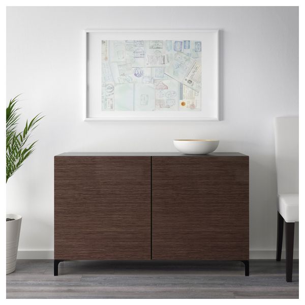 Комбинация для хранения с дверцами БЕСТО, черно-коричневый, Сельсвикен глянцевый/коричневый (120x40x74 см) - схема-чертеж с размерами