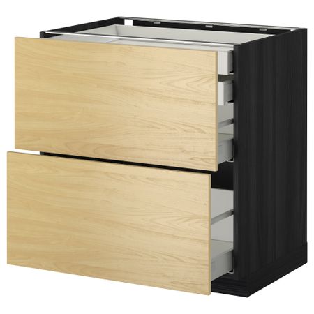 Напольный шкаф 2 фронтальные панели, 2 нижних, 1 средний, 1 высокий ящик МЕТОД / МАКСИМЕРА, черный, Тингсрид береза