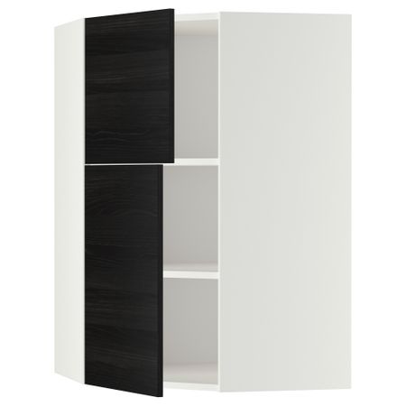 Угловой навесной шкаф + полки, 2 дверцы МЕТОД, белый, Тингсрид черный (68x100 см)