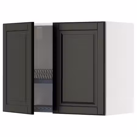 METOD Навесной шкаф с сушилкой/2дверцы - белый/Bodbyn чёрный 80x60 см