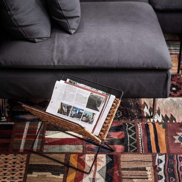 Подставка для журналов, естественный/черный 35x35 см IKEA LUSTIGKURRE ЛУСТИГКЮРРЕ 104.574.28 - схема-чертеж с размерами