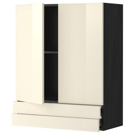Навесной шкаф, 2 дверцы, 2 ящика МЕТОД / ФОРВАРА, черный, Рингульт кремовый