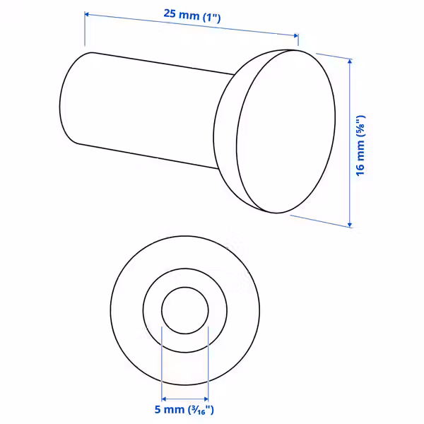 NYDALA Ручка мебельная - чёрный 16 мм - схема-чертеж с размерами