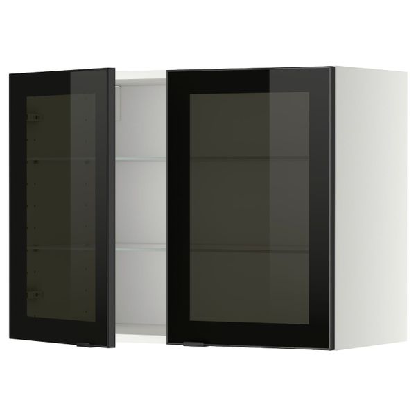 Навесной шкаф/полки/2стеклян двери, белый/Ютис дымчатое стекло 80x60 см IKEA METOD МЕТОД 594.468.67 - фото 1