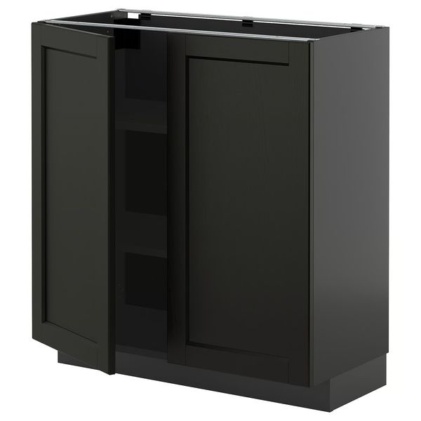 METOD Напольный шкаф с полками/2дверцами - черно-серый/Lerhyttan черная морилка 80x37 см - фото 1