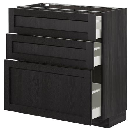 Напольный шкаф с 3 ящиками, черный/Лерхюттан черная морилка 80x37 см IKEA МЕТОД / МАКСИМЕРА 592.613.40