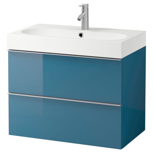 Шкаф для раковины с 2 ящиками ГОДМОРГОН / БРОВИКЕН, глянцевый бирюзовый (80x49x68 см) - фото 2
