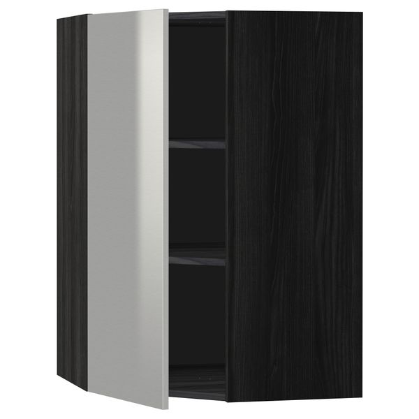 Угловой навесной шкаф с полками МЕТОД, черный, Гревста нержавеющ сталь - схема-чертеж с размерами