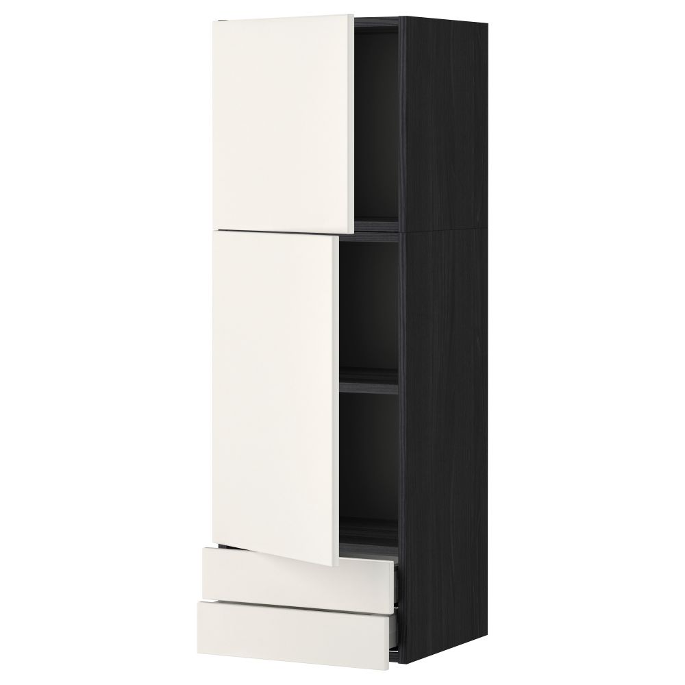 Навесной шкаф, 2 дверцы, 2 ящика МЕТОД / МАКСИМЕРА, черный, Веддинге белый - фото 1