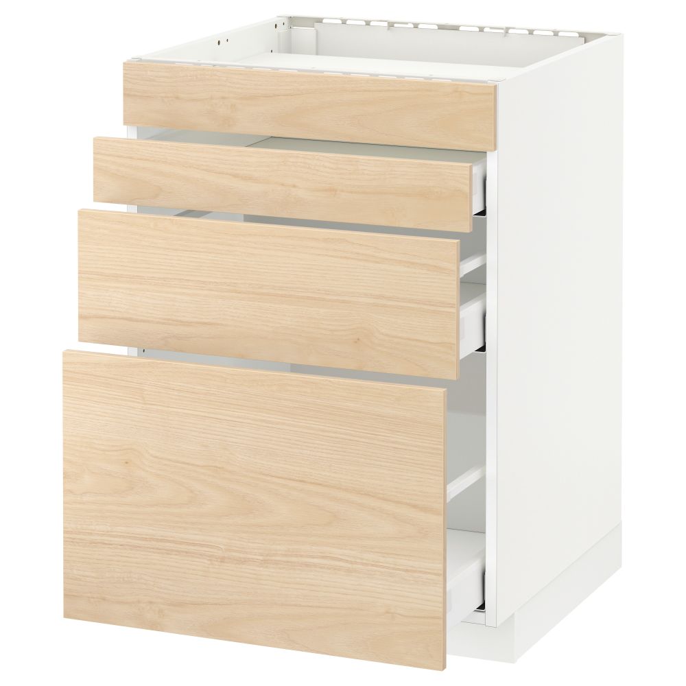 Напольный шкаф для духовки, 4фасада, 3 ящика МЕТОД / МАКСИМЕРА, белый, Аскерсунд ясень под светлый ясень - схема-чертеж с размерами