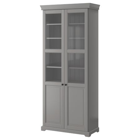 Шкаф книжный со стеклянными дверьми ЛИАТОРП, серый (96x214 см)