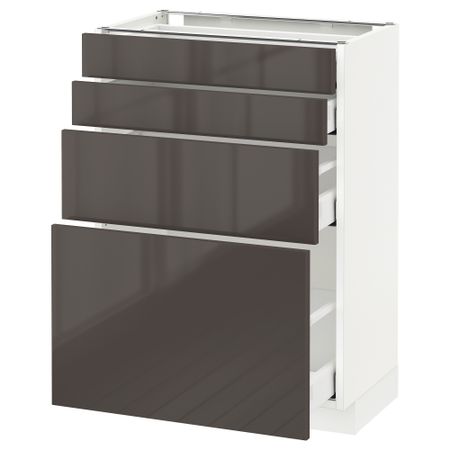 Напольный шкаф 4 фронтальных панели, 4 ящика МЕТОД / МАКСИМЕРА, белый, Рингульт серый
