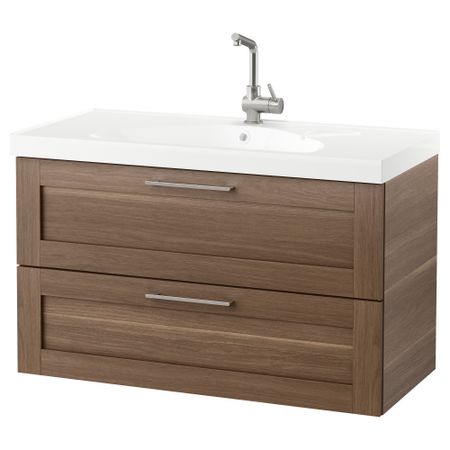 Шкаф для раковины с 2 ящиками ГОДМОРГОН / ЭДЕБОВИКЕН, под грецкий орех (100x49x64 см)