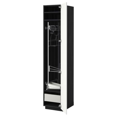 Высокий шкаф с отделением для аксессуаров, для уборки МЕТОД / МАКСИМЕРА, черный, Хэггеби белый (40x60x200 см)