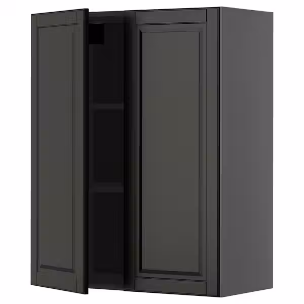 METOD Навесной шкаф с полками/2дверцы - черно-серый/Bodbyn чёрный 80x100 см - фото 1