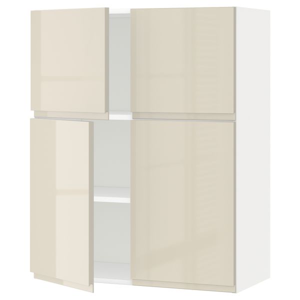 Навесной шкаф с полками, 4 дверцы МЕТОД, белый, Воксторп глянцевый светло-бежевый (80x100 см) - схема-чертеж с размерами