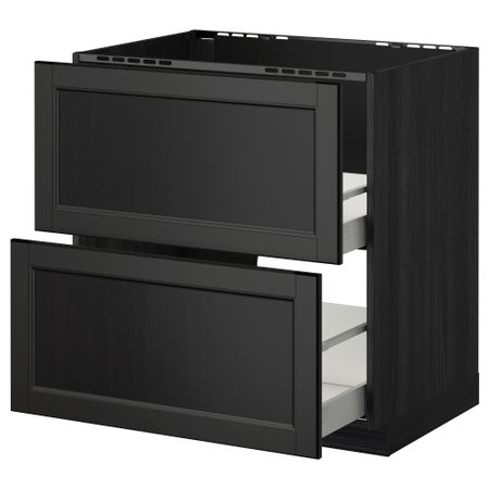 Напольный шкаф под мойку + 2 фронтальных панели, 2 ящика МЕТОД / МАКСИМЕРА, черный, Лаксарби черно-коричневый