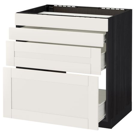 Напольный шкаф для духовки, 4фасада, 3 ящика МЕТОД / ФОРВАРА, черный, Сэведаль белый