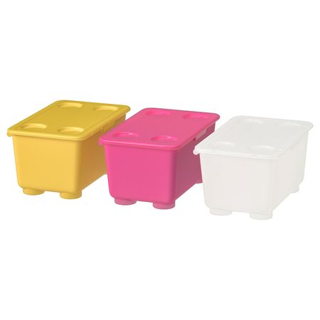 Контейнер с крышкой, розовый/белый, желтый 17x10 см IKEA ГЛИС 703.659.92