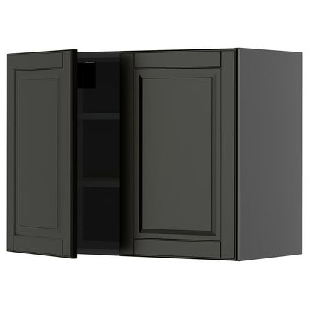 METOD Навесной шкаф с полками/2дверцы - черно-серый/Bodbyn чёрный 80x60 см