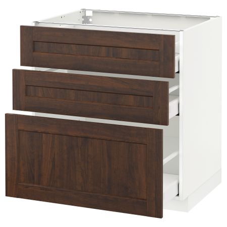 Напольный шкаф с 3 ящиками МЕТОД / МАКСИМЕРА, белый, Эдсерум коричневый