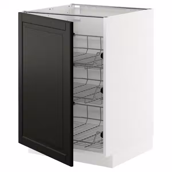 METOD Напольный шкаф/проволочные корзины - белый/Bodbyn чёрный 60x60 см - фото 1