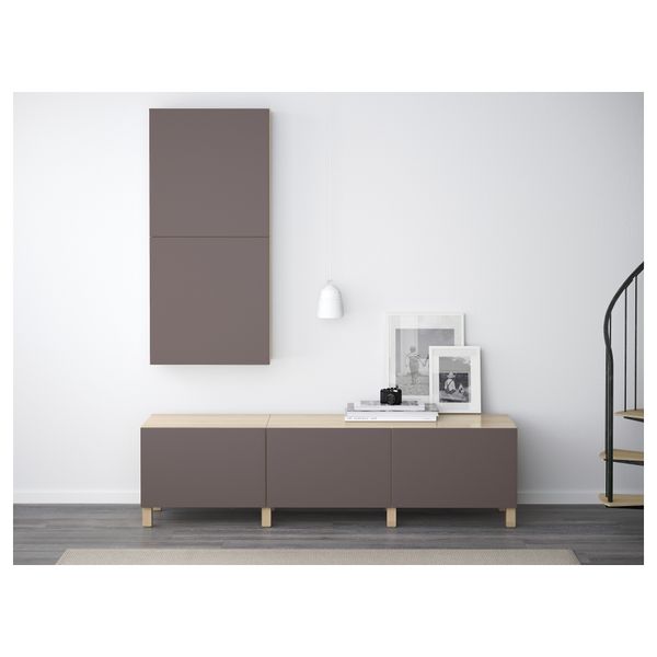 Навесной шкаф с 2 дверями БЕСТО, под беленый дуб, Вальвикен темно-коричневый (60x20x128 см) - фото 2