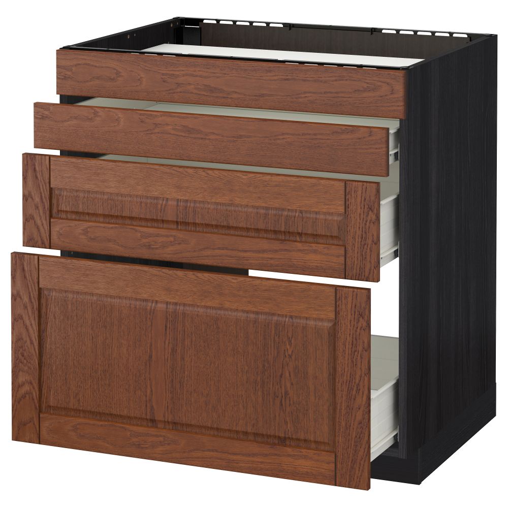 Напольный шкаф для духовки, 4фасада, 3 ящика МЕТОД / ФОРВАРА, черный, Филипстад коричневый - схема-чертеж с размерами