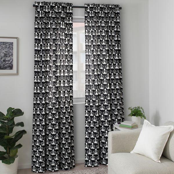Гардины, 2 шт., белый черный/кот 145x300 см IKEA MATTRAM МАТТРАМ 305.397.01 - фото 5