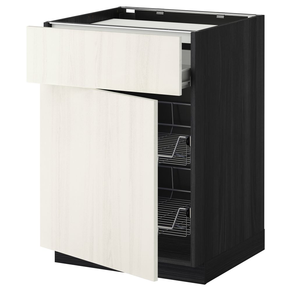 Напольный шкаф для варочной панели, ящик, 2 проволочных корзины МЕТОД / ФОРВАРА, черный, Росдаль белый - схема-чертеж с размерами