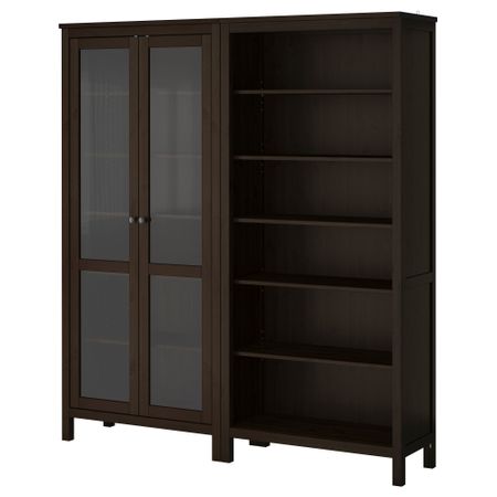 Комбинация для хранения со стеклянными дверцами ХЕМНЭС, черно-коричневый (180x197 см)