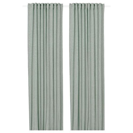 Гардины, 2 шт., белый, зеленый 145x300 см IKEA ORDENSFLY ОРДЕНСФЛИ 304.436.90