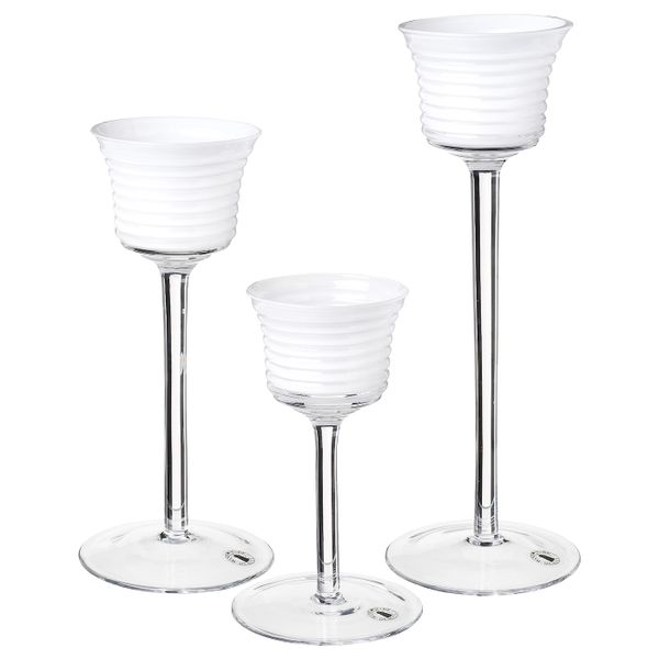 Подсвечник для греющей свечи, 3 шт, прозрачное стекло/стекло белый IKEA INBJUDEN ИНБЬЮДЕН 404.913.36 - фото 1