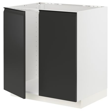 Напольный шкаф для мойки + 2 двери, белый, Upplöv матовый антрацит, 80x60 см IKEA METOD МЕТОД 794.939.90