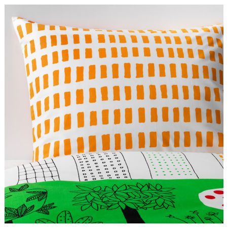 Пододеяльник и 1 наволочка ОНСКЕДРОМ, оранжевый, зеленый/белый (150x200/50x70 см)