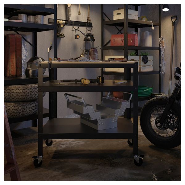 Стол-тележка, черный/сосновая фанера 85x55 см IKEA BROR БРУР 703.828.16 - фото 4