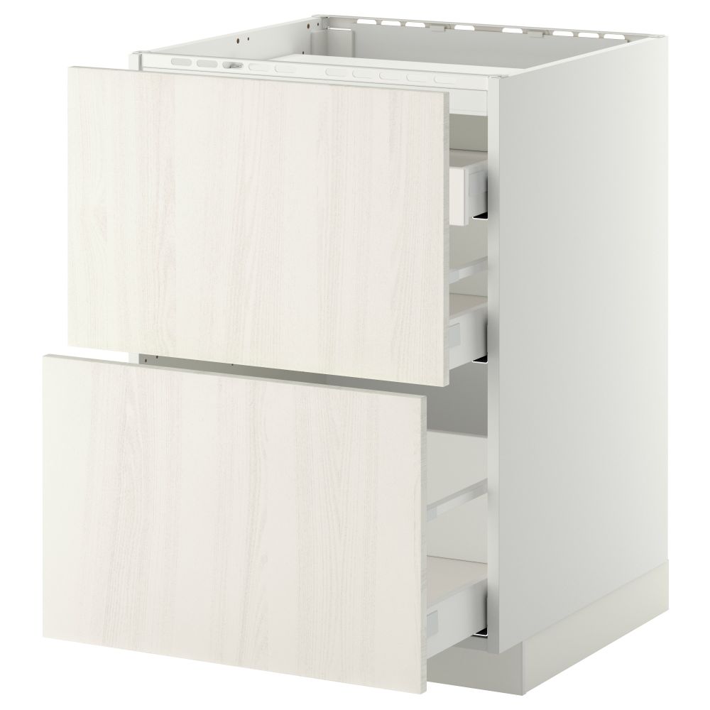 Напольный шкаф, 2 фронтальных панели, 3 ящика МЕТОД / МАКСИМЕРА, белый, Росдаль белый - схема-чертеж с размерами